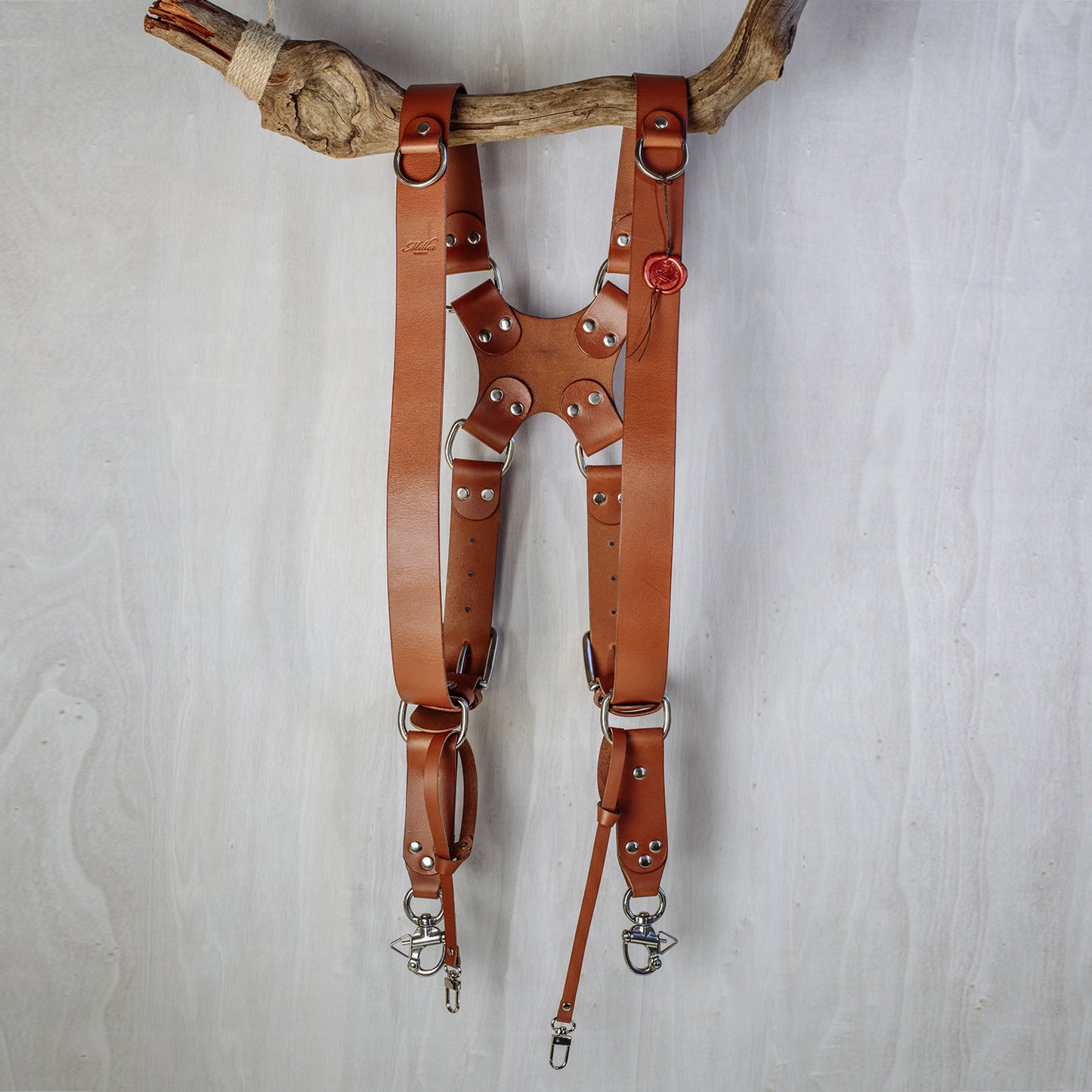 DUAL CAMERA HARNESS "TWIN" - Cognac